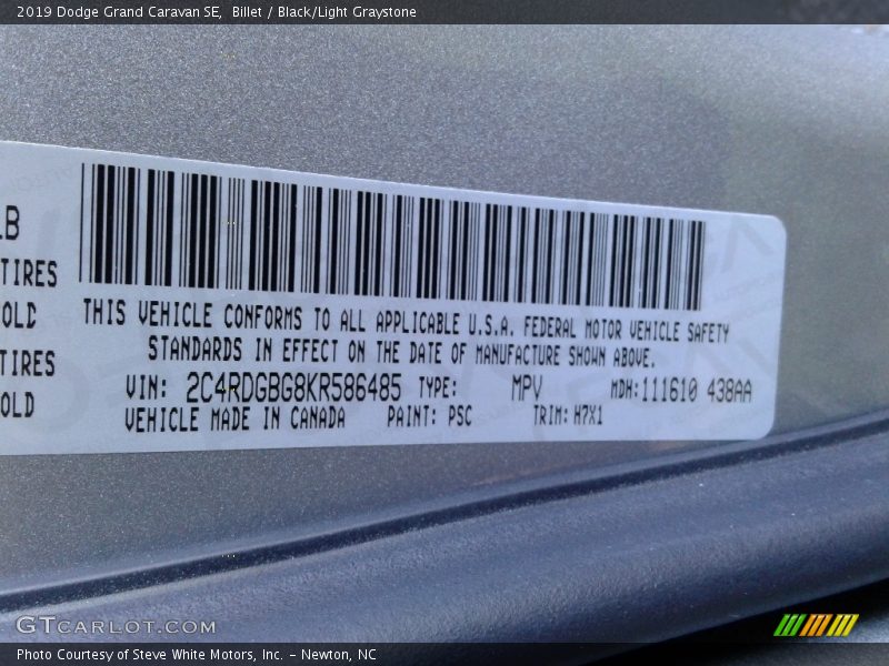 Billet / Black/Light Graystone 2019 Dodge Grand Caravan SE