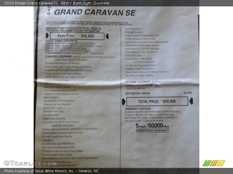 Billet / Black/Light Graystone 2019 Dodge Grand Caravan SE