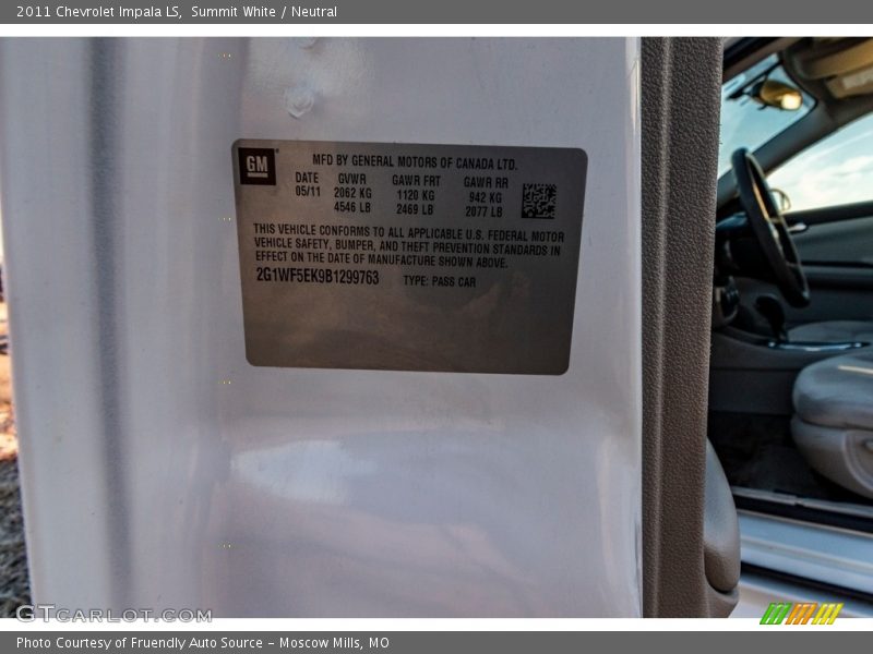 Summit White / Neutral 2011 Chevrolet Impala LS