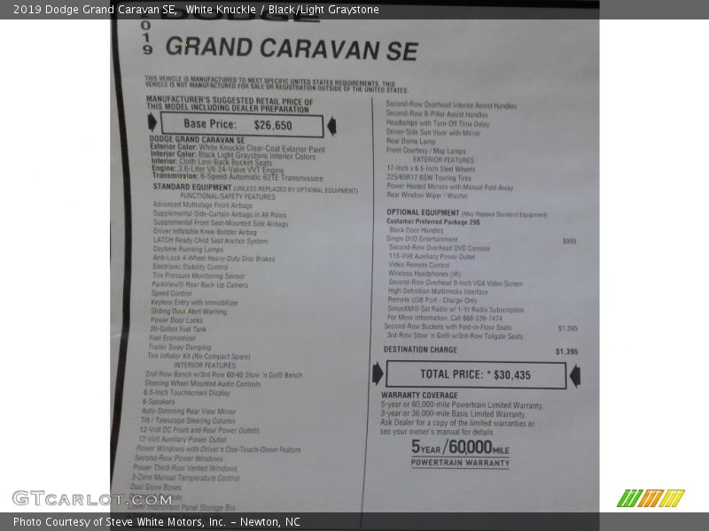 White Knuckle / Black/Light Graystone 2019 Dodge Grand Caravan SE