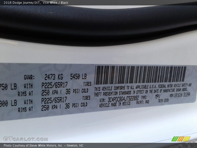 Vice White / Black 2018 Dodge Journey SXT