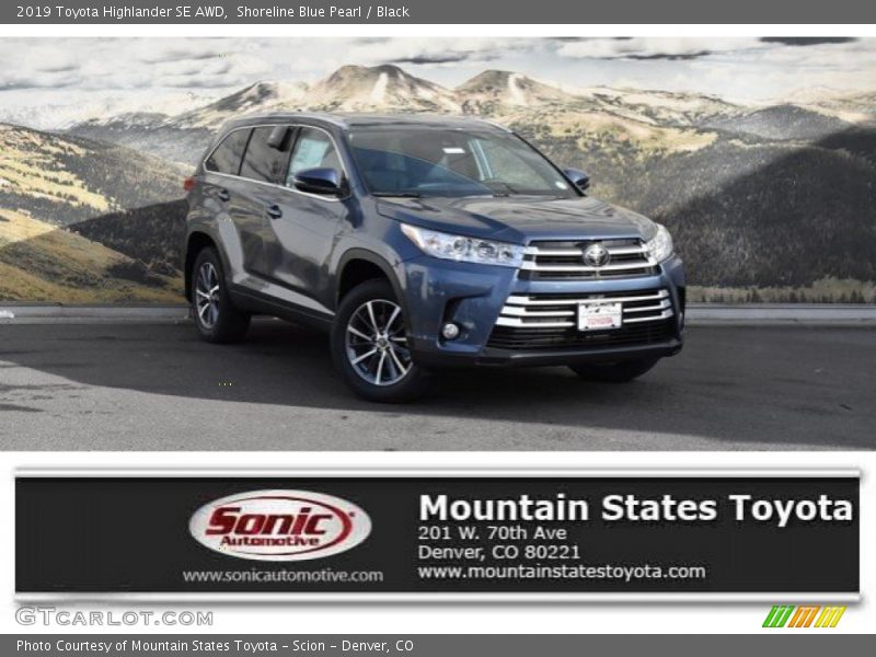 Shoreline Blue Pearl / Black 2019 Toyota Highlander SE AWD