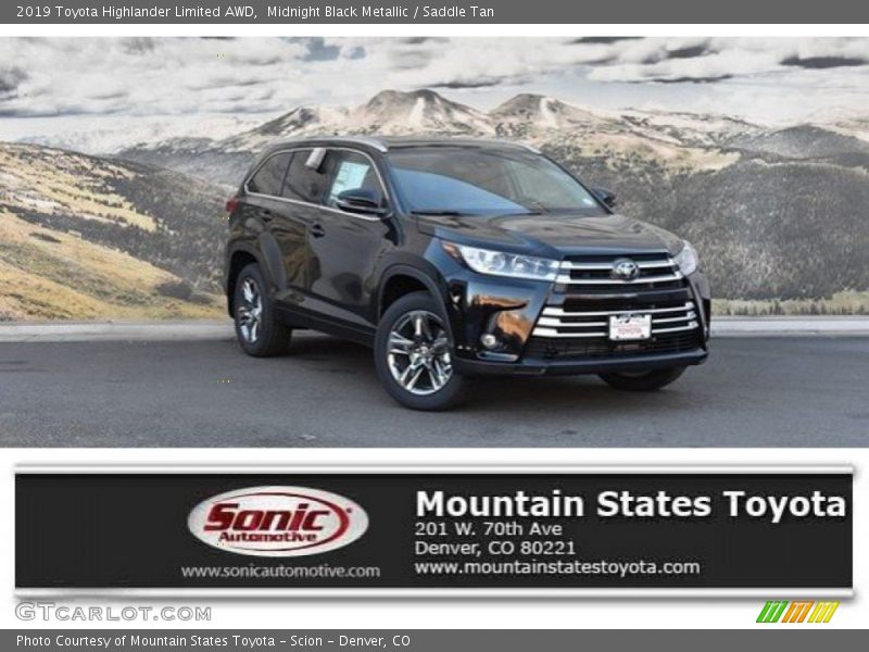 Midnight Black Metallic / Saddle Tan 2019 Toyota Highlander Limited AWD