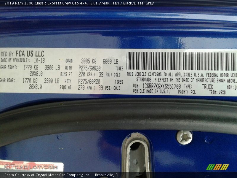 2019 1500 Classic Express Crew Cab 4x4 Blue Streak Pearl Color Code PCL