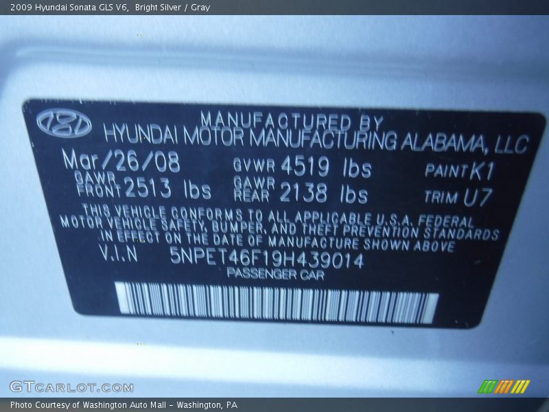 Bright Silver / Gray 2009 Hyundai Sonata GLS V6