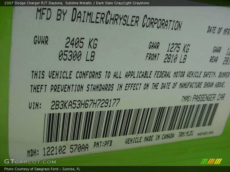 2007 Charger R/T Daytona Sublime Metallic Color Code PFB