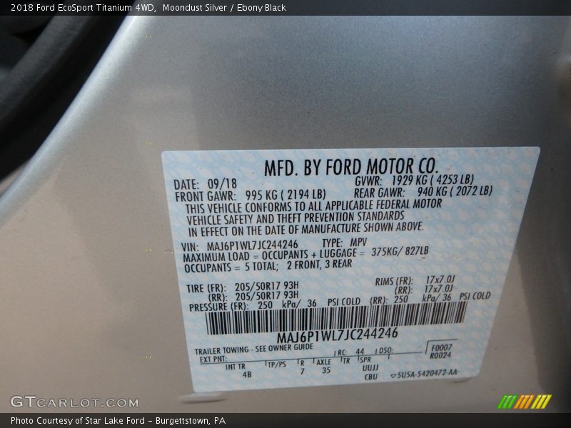 Moondust Silver / Ebony Black 2018 Ford EcoSport Titanium 4WD