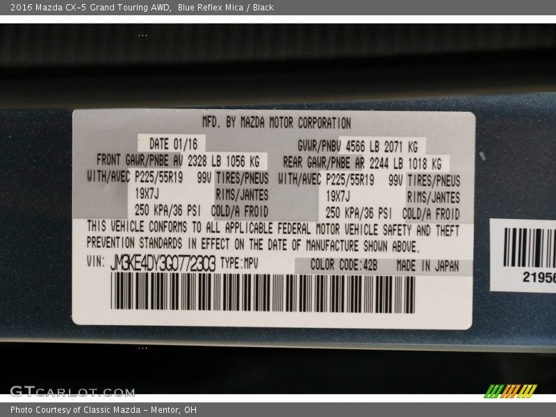 Blue Reflex Mica / Black 2016 Mazda CX-5 Grand Touring AWD