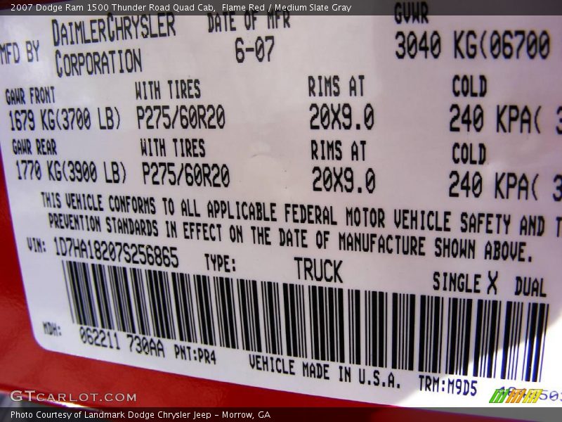 Flame Red / Medium Slate Gray 2007 Dodge Ram 1500 Thunder Road Quad Cab