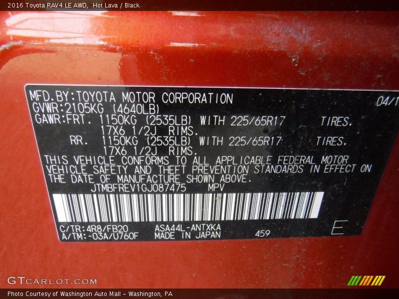 Hot Lava / Black 2016 Toyota RAV4 LE AWD