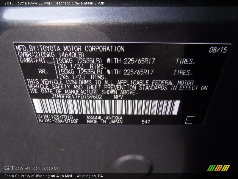 Magnetic Gray Metallic / Ash 2015 Toyota RAV4 LE AWD