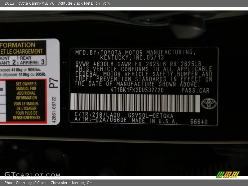 Attitude Black Metallic / Ivory 2013 Toyota Camry XLE V6