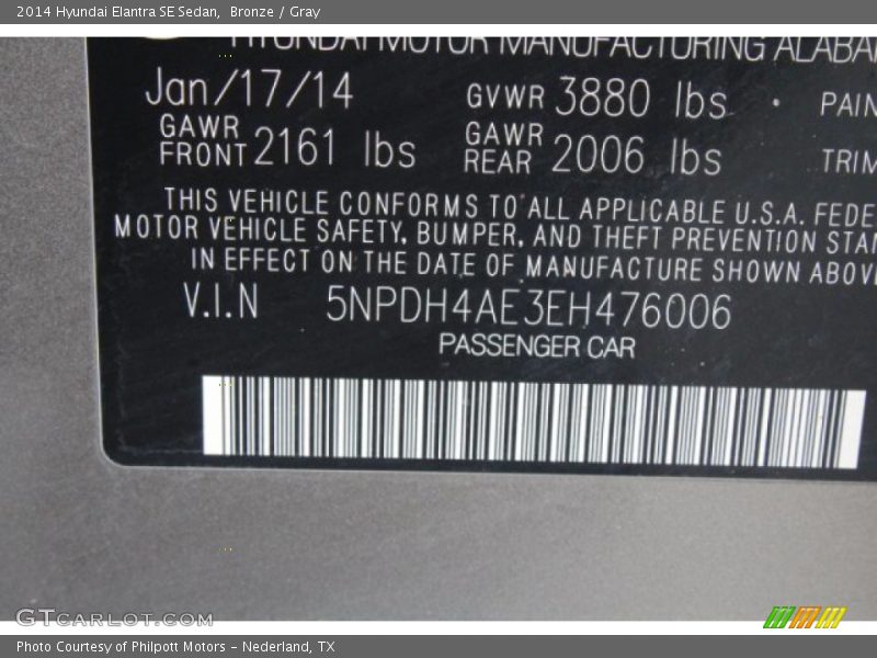 Bronze / Gray 2014 Hyundai Elantra SE Sedan