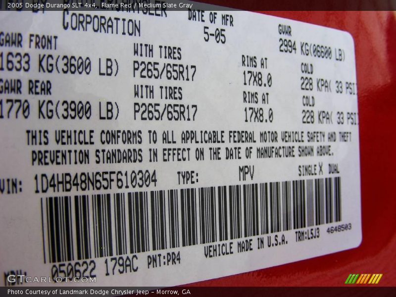 Flame Red / Medium Slate Gray 2005 Dodge Durango SLT 4x4