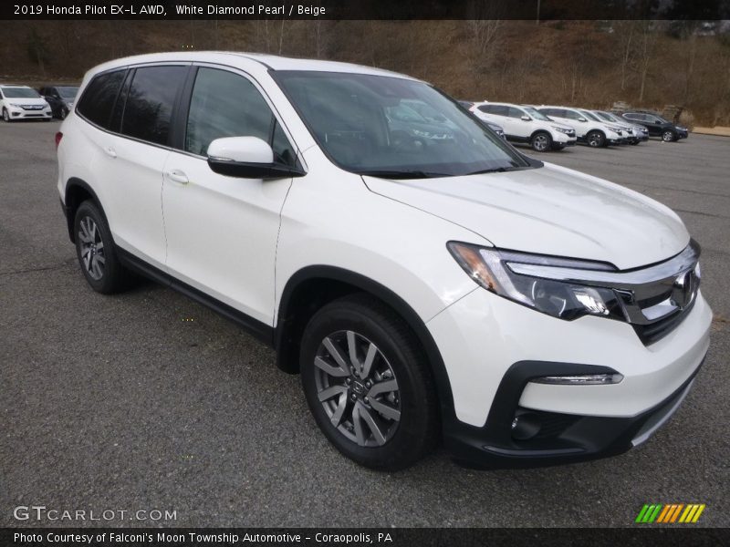 White Diamond Pearl / Beige 2019 Honda Pilot EX-L AWD