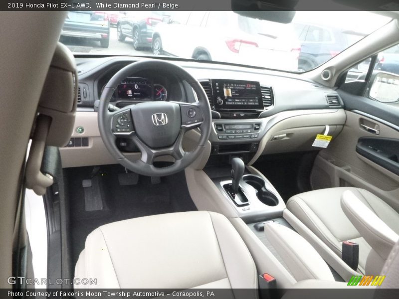 White Diamond Pearl / Beige 2019 Honda Pilot EX-L AWD