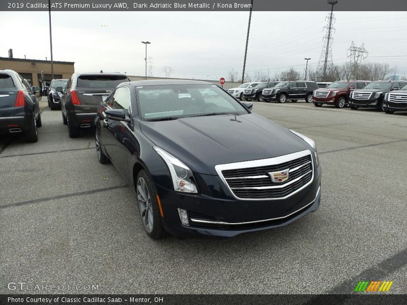 Dark Adriatic Blue Metallic / Kona Brown 2019 Cadillac ATS Premium Luxury AWD