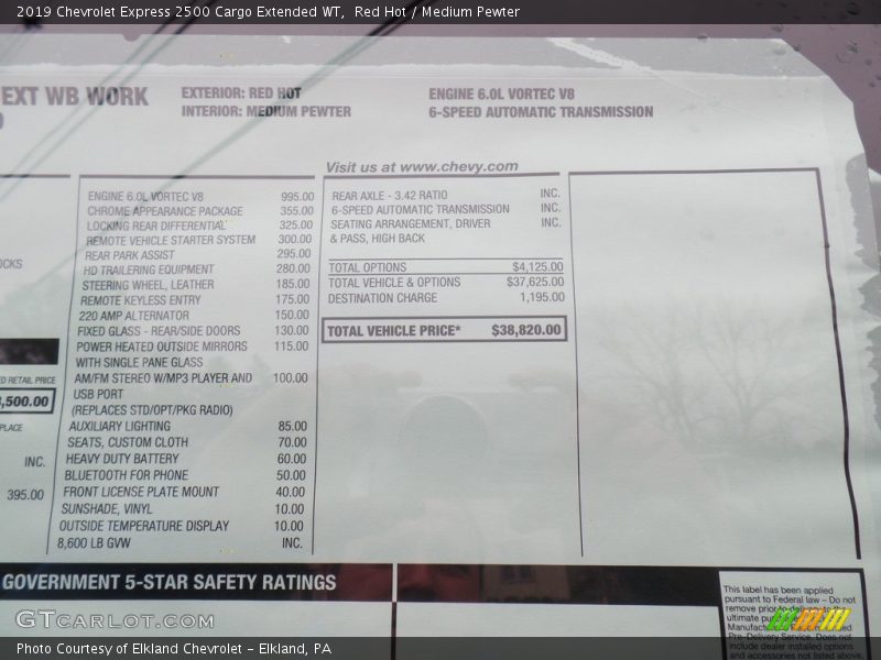 Red Hot / Medium Pewter 2019 Chevrolet Express 2500 Cargo Extended WT