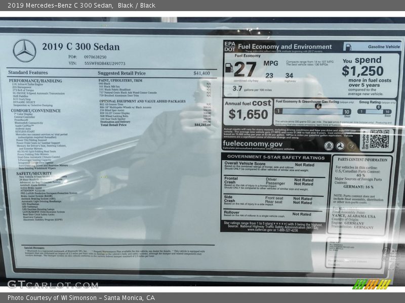 Black / Black 2019 Mercedes-Benz C 300 Sedan