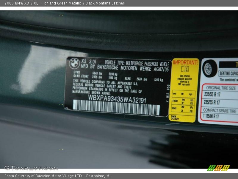 Highland Green Metallic / Black Montana Leather 2005 BMW X3 3.0i
