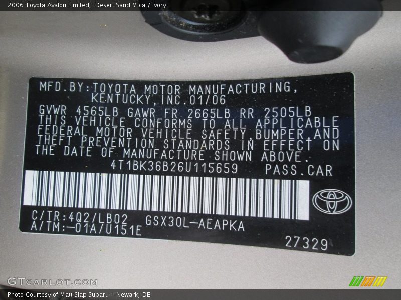 Desert Sand Mica / Ivory 2006 Toyota Avalon Limited