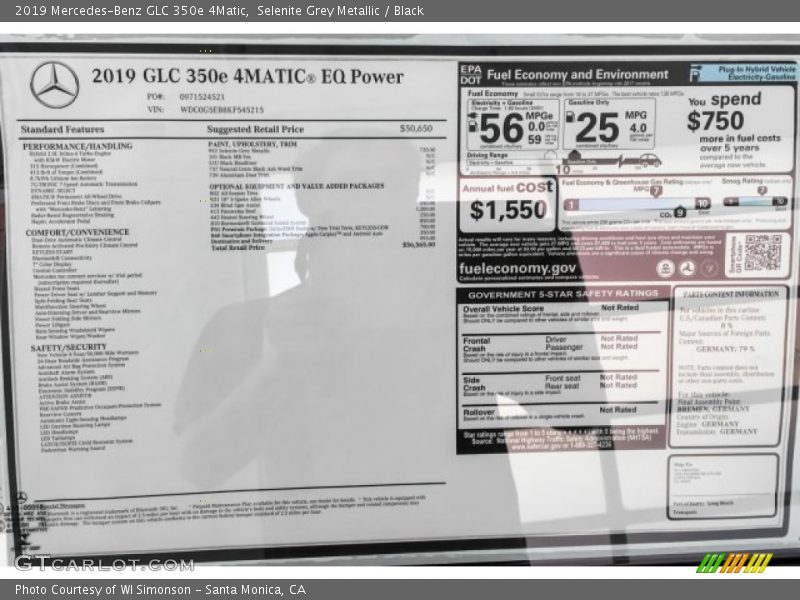 Selenite Grey Metallic / Black 2019 Mercedes-Benz GLC 350e 4Matic