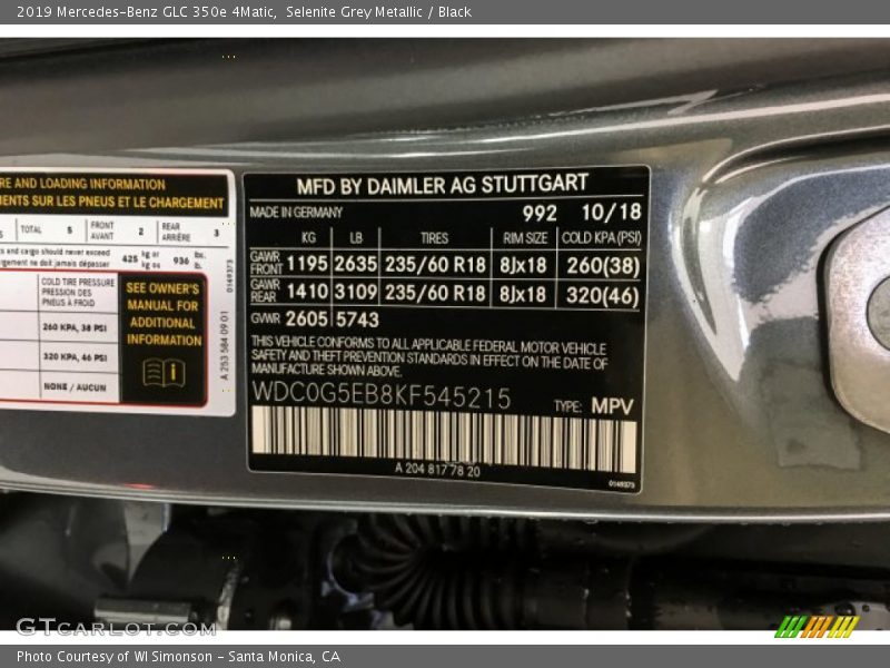 Selenite Grey Metallic / Black 2019 Mercedes-Benz GLC 350e 4Matic