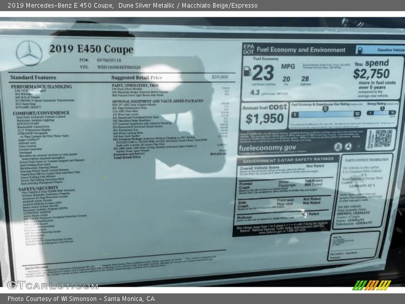 Dune Silver Metallic / Macchiato Beige/Espresso 2019 Mercedes-Benz E 450 Coupe