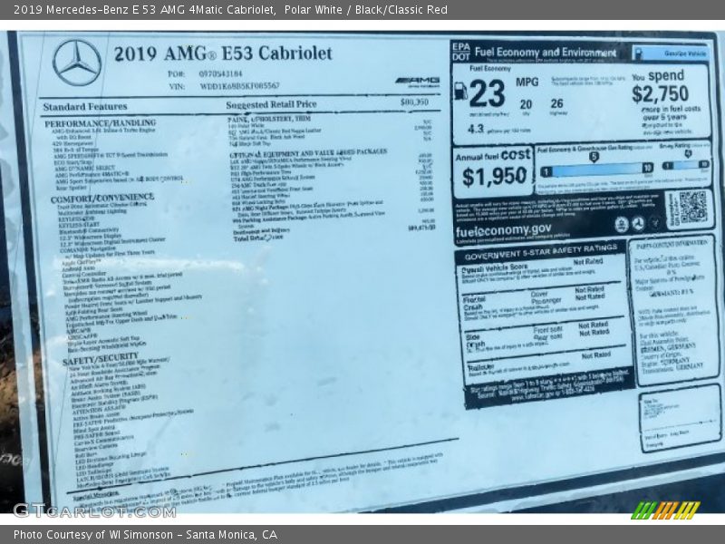  2019 E 53 AMG 4Matic Cabriolet Window Sticker