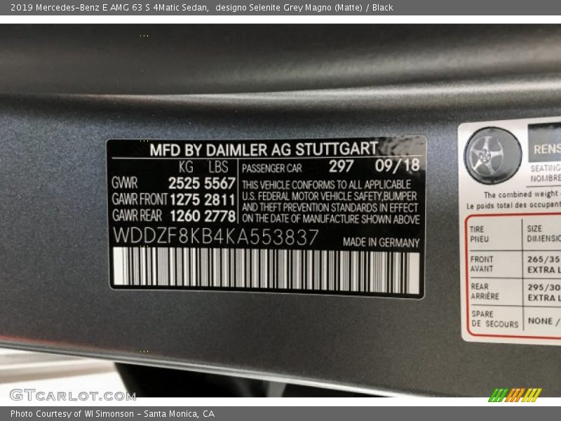 2019 E AMG 63 S 4Matic Sedan designo Selenite Grey Magno (Matte) Color Code 297
