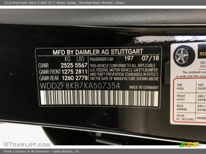 2019 E AMG 63 S 4Matic Sedan Obsidian Black Metallic Color Code 197