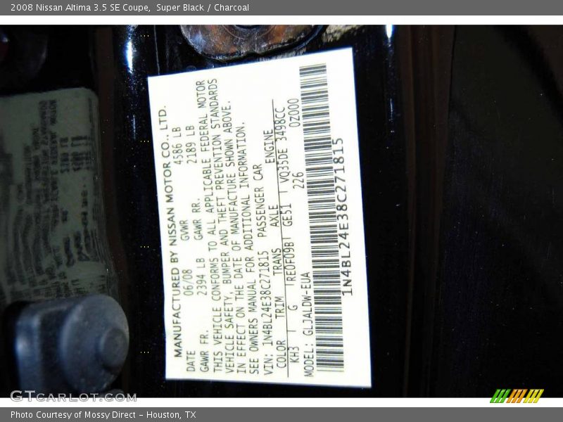 Super Black / Charcoal 2008 Nissan Altima 3.5 SE Coupe