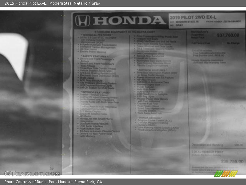 Modern Steel Metallic / Gray 2019 Honda Pilot EX-L