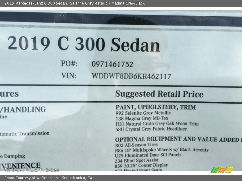 Selenite Grey Metallic / Magma Grey/Black 2019 Mercedes-Benz C 300 Sedan