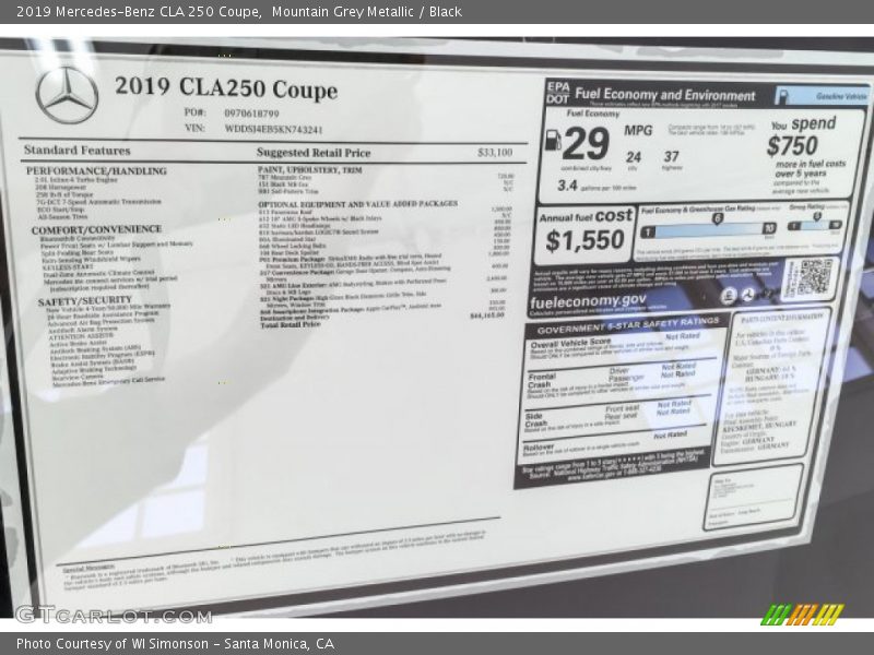 Mountain Grey Metallic / Black 2019 Mercedes-Benz CLA 250 Coupe