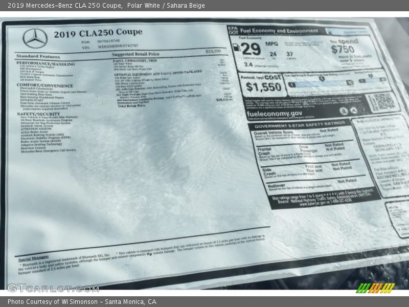 Polar White / Sahara Beige 2019 Mercedes-Benz CLA 250 Coupe