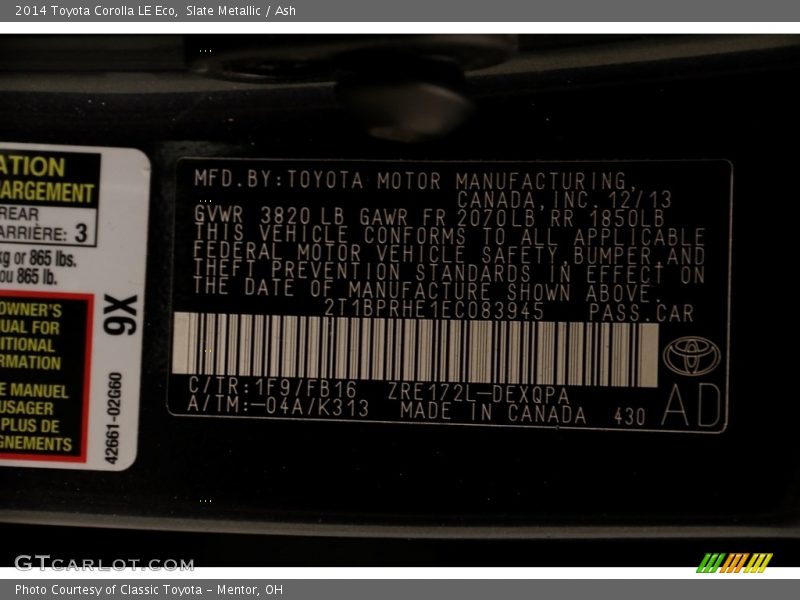 Slate Metallic / Ash 2014 Toyota Corolla LE Eco