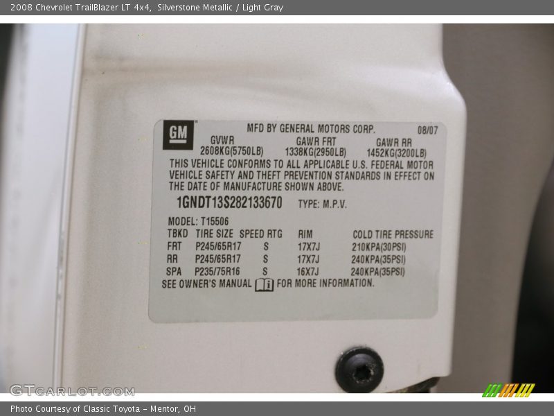 Silverstone Metallic / Light Gray 2008 Chevrolet TrailBlazer LT 4x4