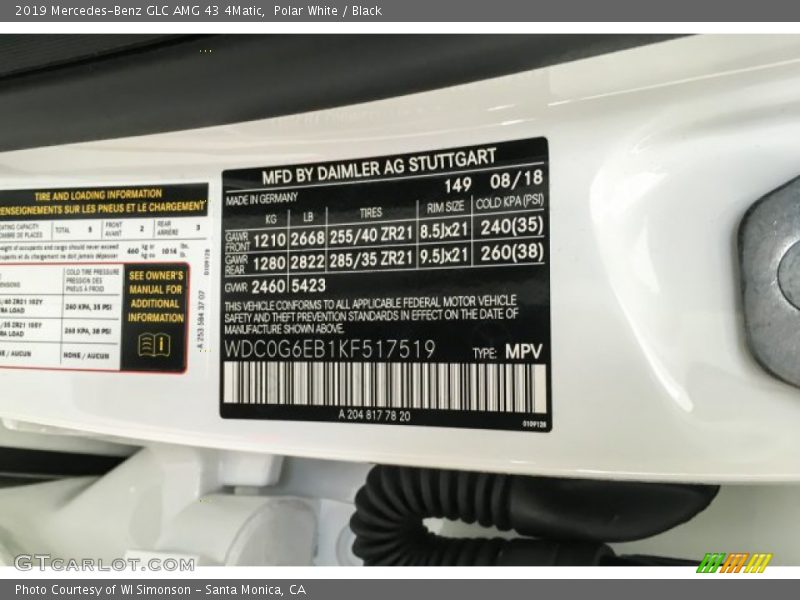 2019 GLC AMG 43 4Matic Polar White Color Code 149