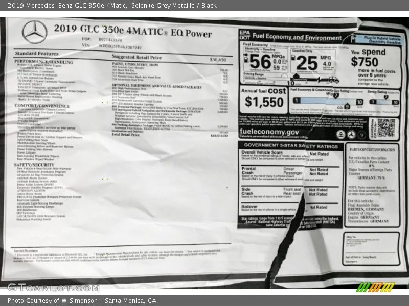 Selenite Grey Metallic / Black 2019 Mercedes-Benz GLC 350e 4Matic