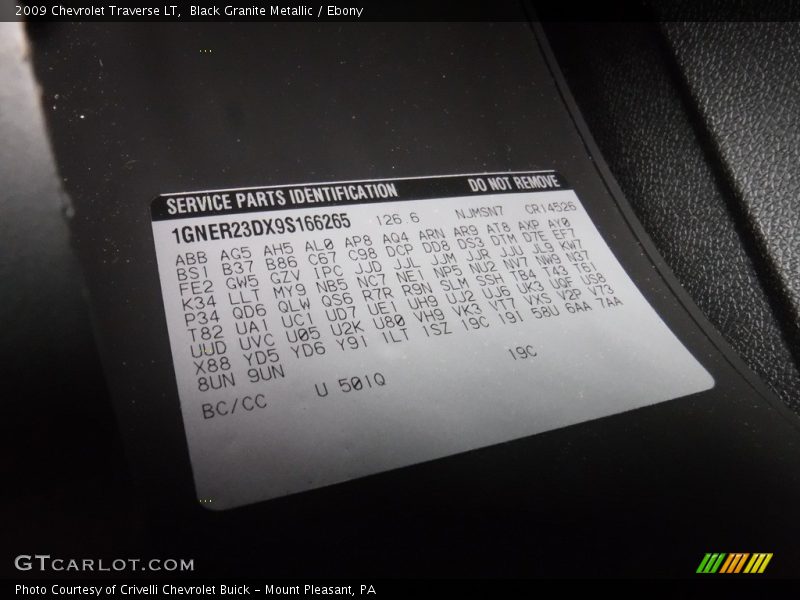 Black Granite Metallic / Ebony 2009 Chevrolet Traverse LT