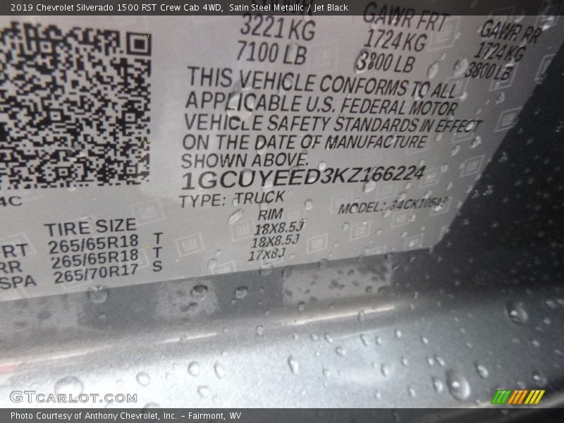 Satin Steel Metallic / Jet Black 2019 Chevrolet Silverado 1500 RST Crew Cab 4WD