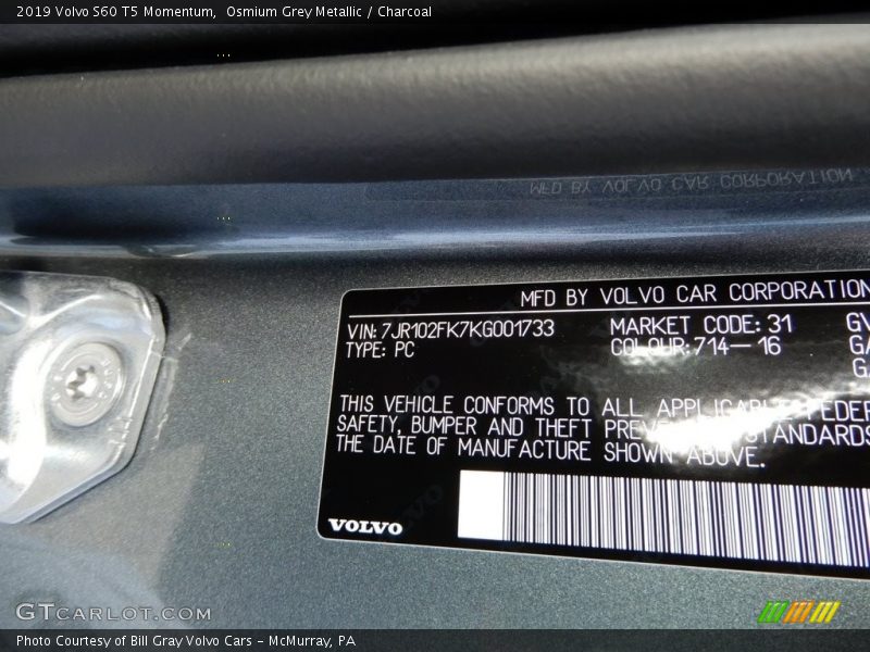 Osmium Grey Metallic / Charcoal 2019 Volvo S60 T5 Momentum