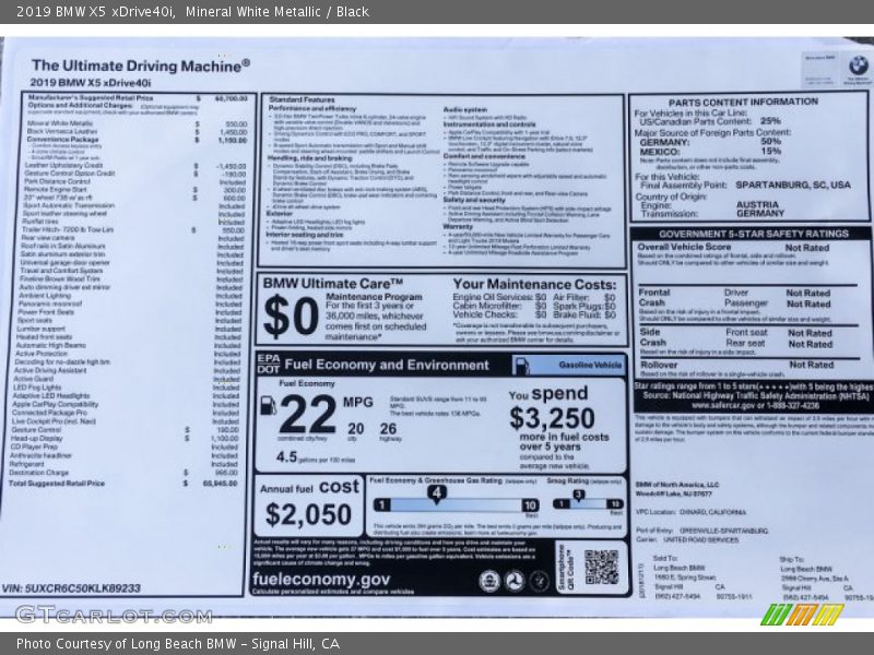 Mineral White Metallic / Black 2019 BMW X5 xDrive40i