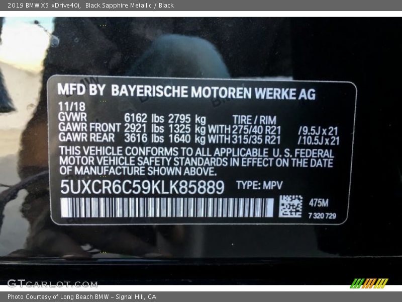 Black Sapphire Metallic / Black 2019 BMW X5 xDrive40i