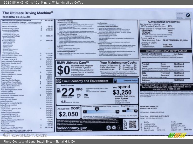 Mineral White Metallic / Coffee 2019 BMW X5 xDrive40i