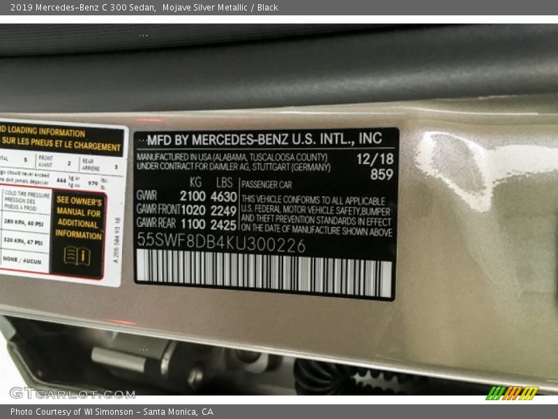 Mojave Silver Metallic / Black 2019 Mercedes-Benz C 300 Sedan
