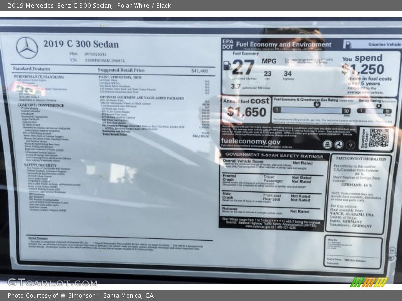 Polar White / Black 2019 Mercedes-Benz C 300 Sedan