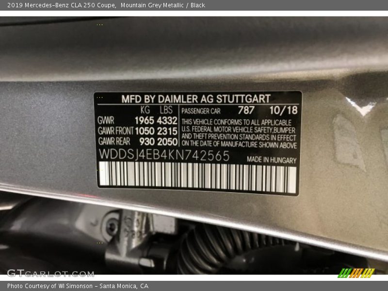 Mountain Grey Metallic / Black 2019 Mercedes-Benz CLA 250 Coupe