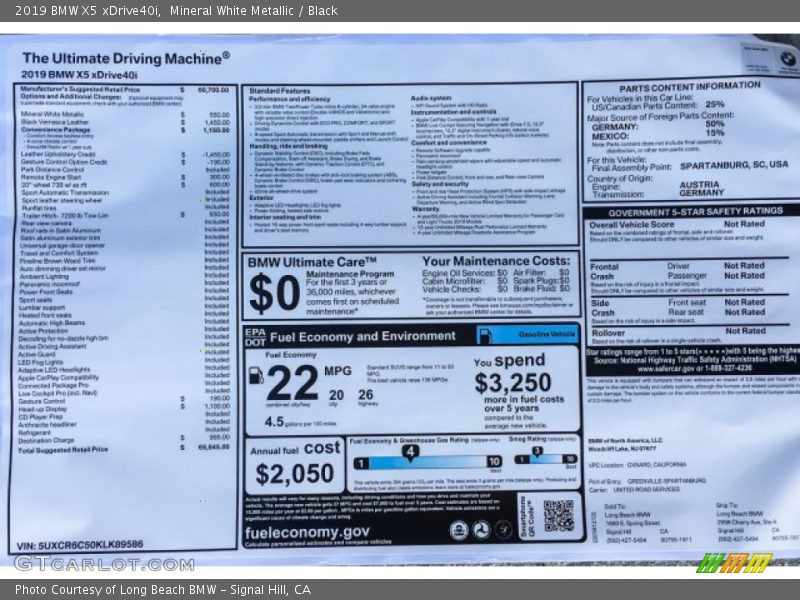 Mineral White Metallic / Black 2019 BMW X5 xDrive40i